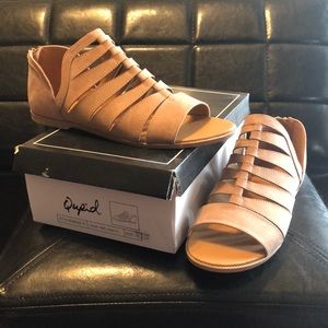 Strappy, taupe suede sandals